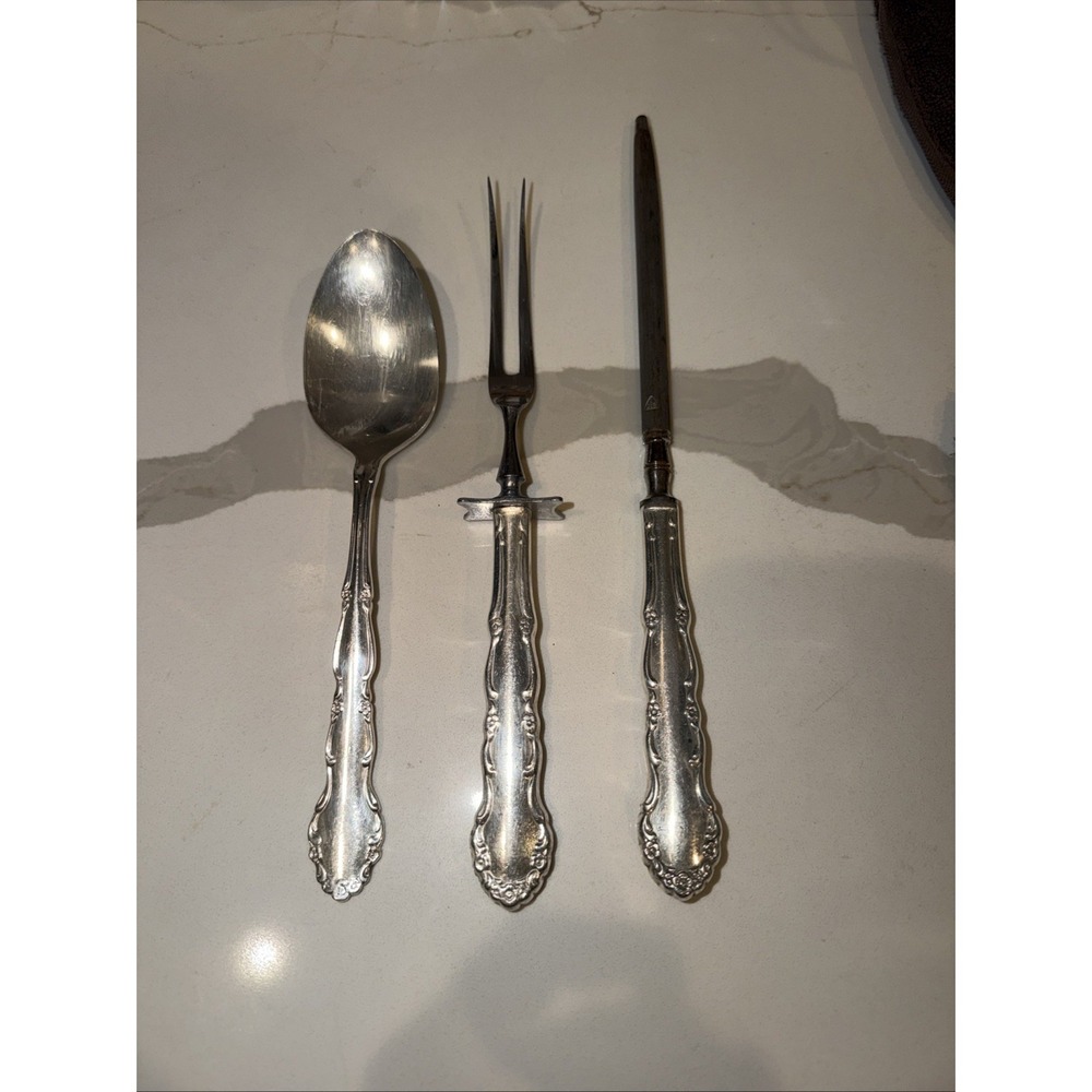 Vintage Oneida Community Lady Hamilton Silver Plated 3-piece Carving & Serve Set